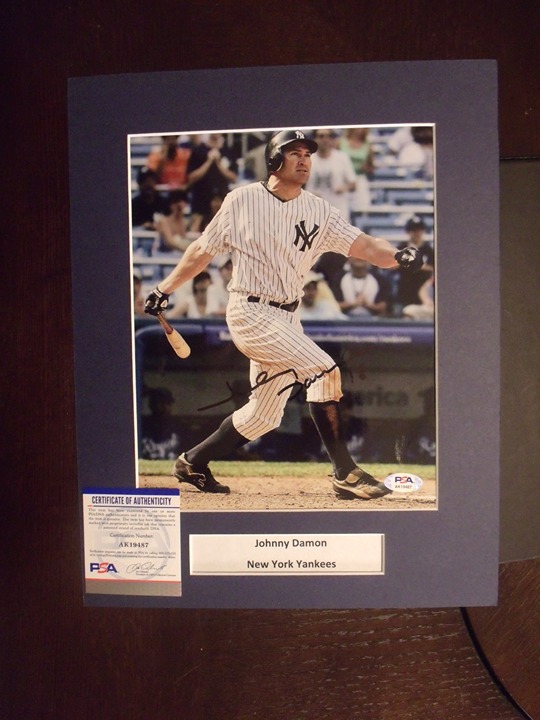 JOHNNY DAMON HAND SIGNED COLOR 8X10 IN 11X14 MATTING AUTO PSA