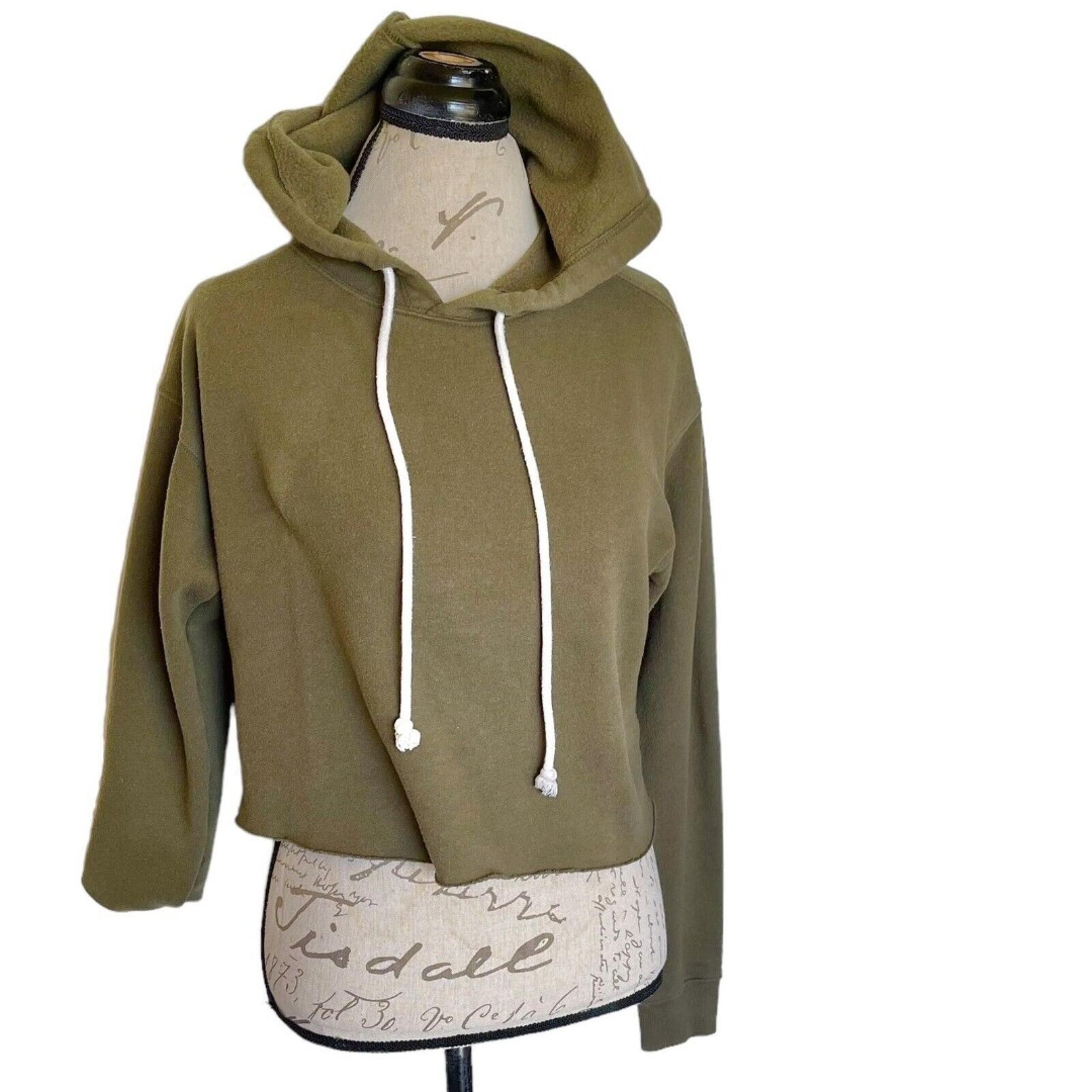 Wild Fable Womens Sweatshirt Size XS Hoodie Drawstring Crop Green Olive Short