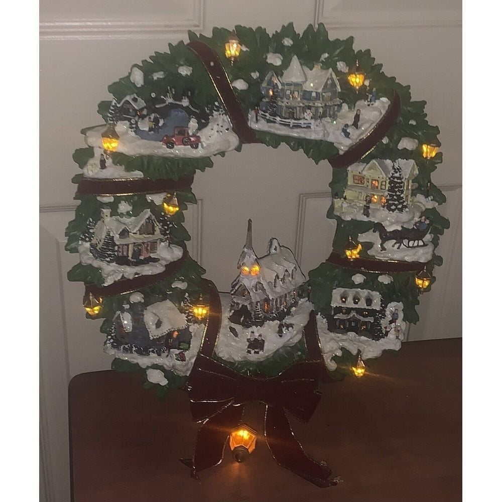 Thomas Kinkade Christmas Village Wreath Hamilton Lighted 16 Works