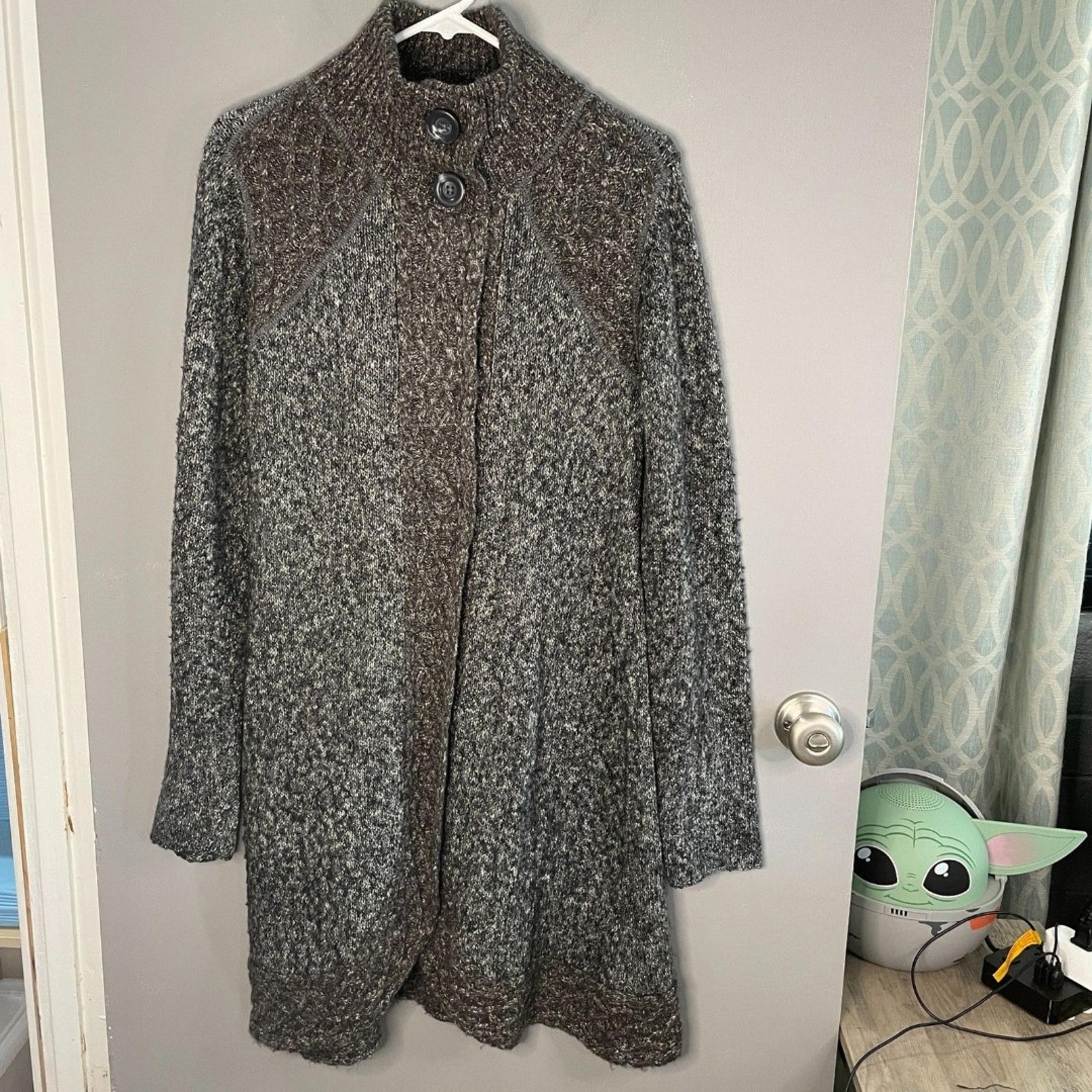 Prana Womens M Cardigan Sweater Angelica Duster Heathered Gray **READ**