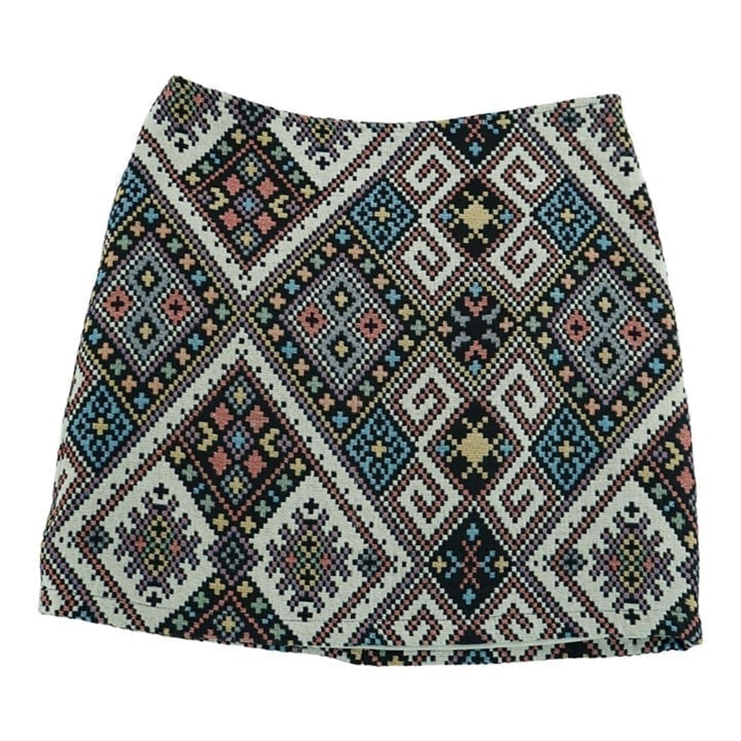 NWT THML Suede Mini Skirt Scalloped Edge Size: S Embroidered Floral Design