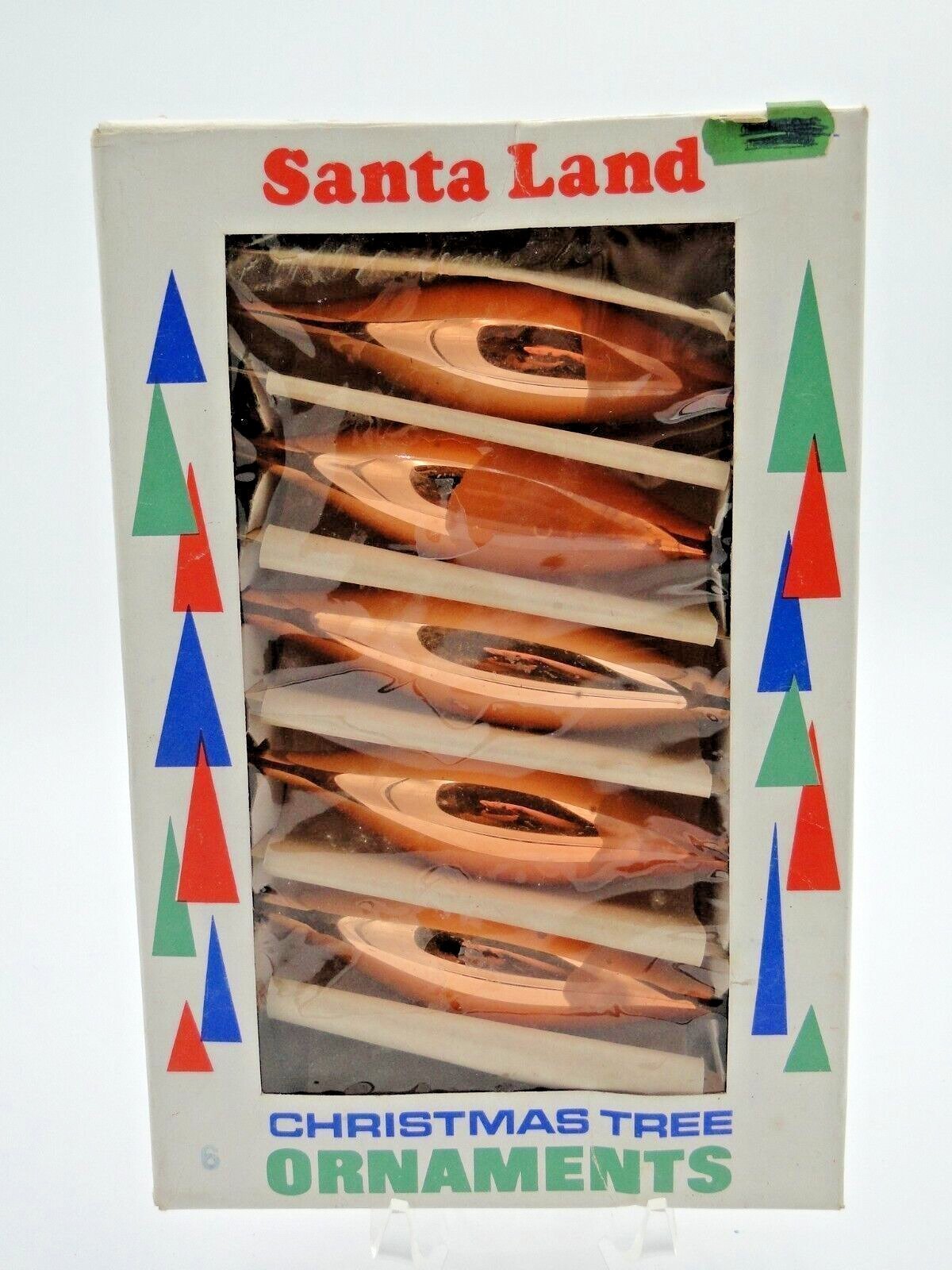 Vintage SANTA LAND Hand Blown Gold Christmas Tree Glass Ornaments Tear Drop
