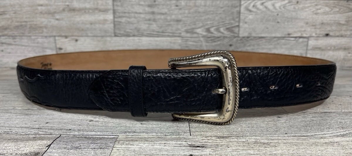 VTG Tony Lama Men's Size 34 Black Leather Embellished Stitch Western Cowboy Belt