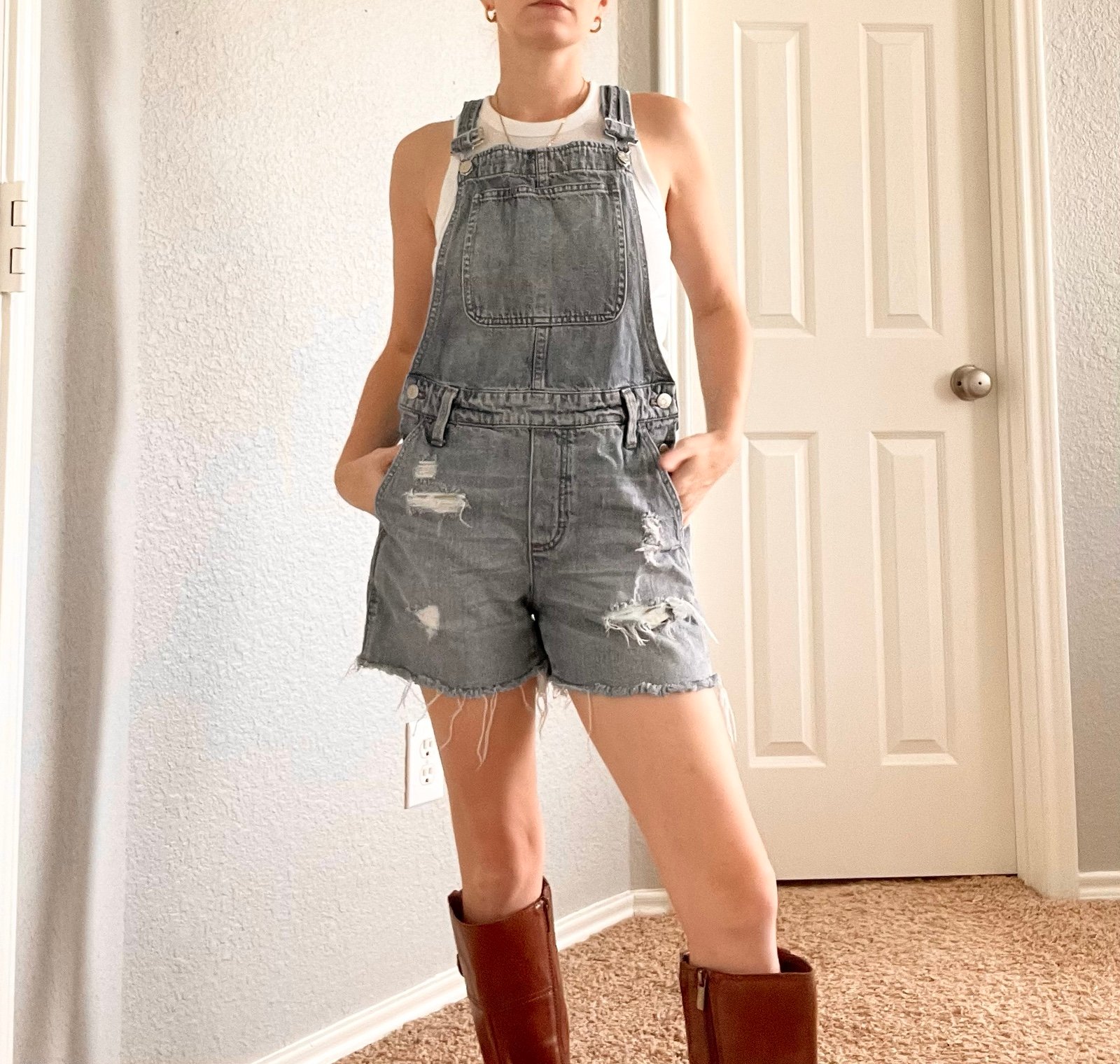 Madewell distressed jean overall shorts