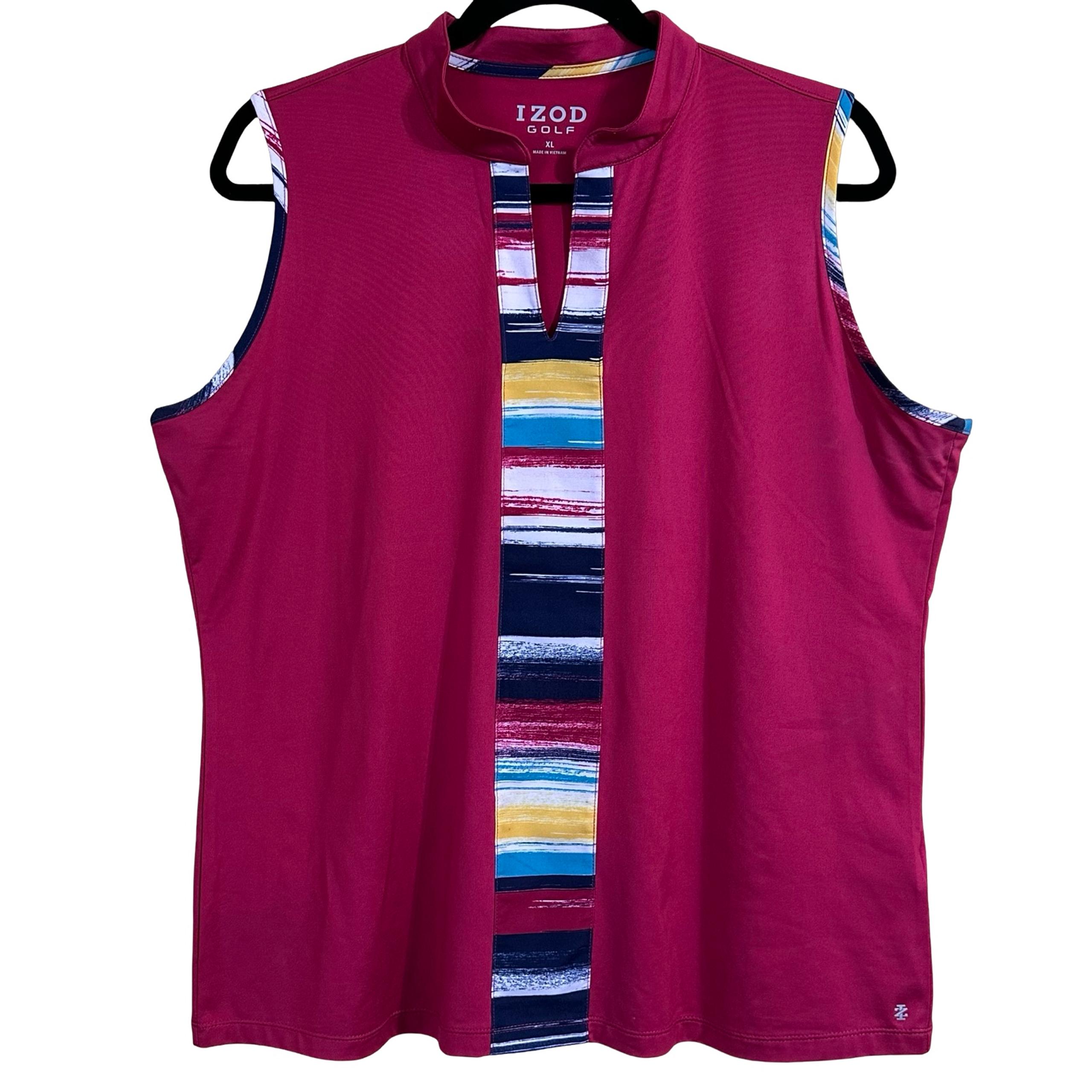 IZOD Golf Women's Sleeveless Maroon Watercolor Detail Golf Polo Shirt Size XL