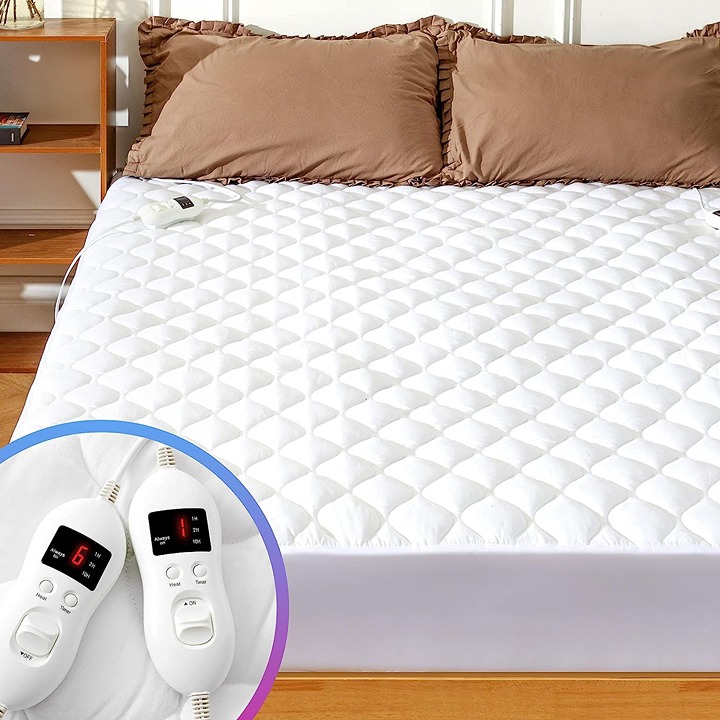 HEATED MATTRESS PAD KING SIZE ADJUSTABLE ZONE HEATING WITH 8 HEAT SETTINGS 8-21