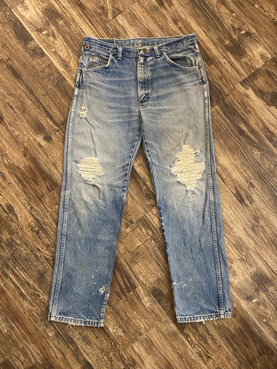 Vintage 1990s Faded Wrangler Rugged Wear Thrashed Jeans Size 32x30