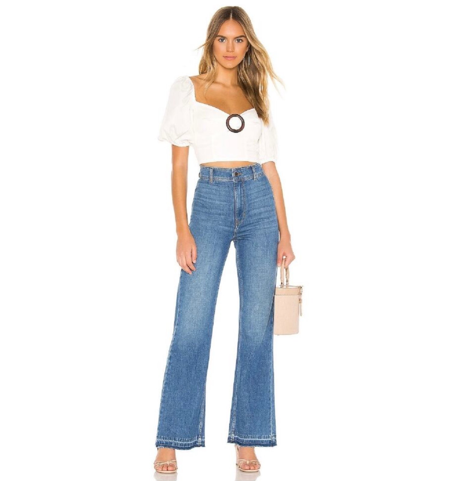 NWT 128 Free People Mindy High Rise Rigid Flare Raw Hem Jeans Wide Leg Sz 31