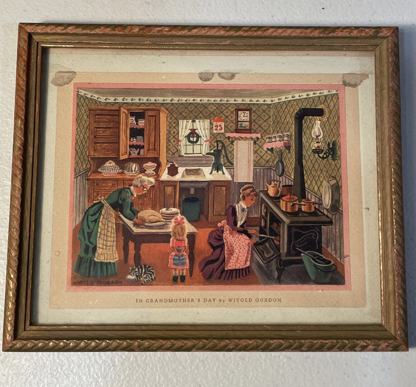 Framed Rare Antique IN GRANDMOTHERS DAY By Witold Gordon Signed 8 x 7