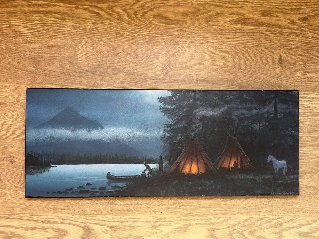 Jeanne Rager Moon Mist 20×8 Native American Painted Cabin Art Print