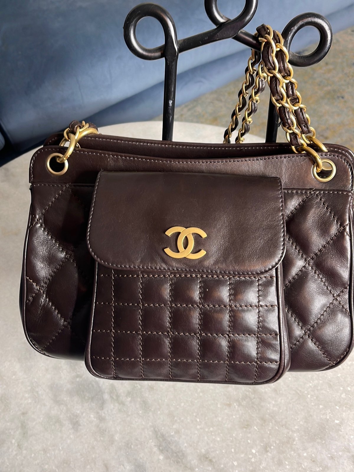 Chanel dark brown quilted pocket