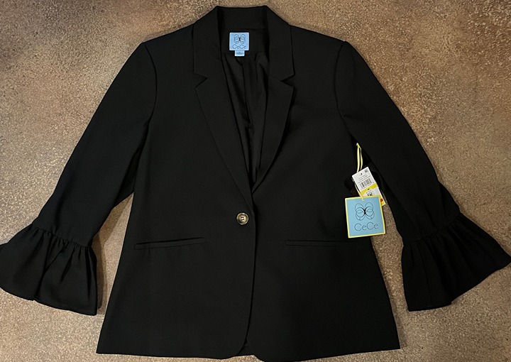 New 129 CeCe Black One Button Bell Sleeve Flirty Blazer Business Jacket Women M