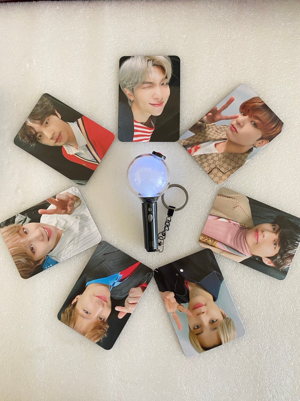 BTS official light stick keyring with 7 photos cards
