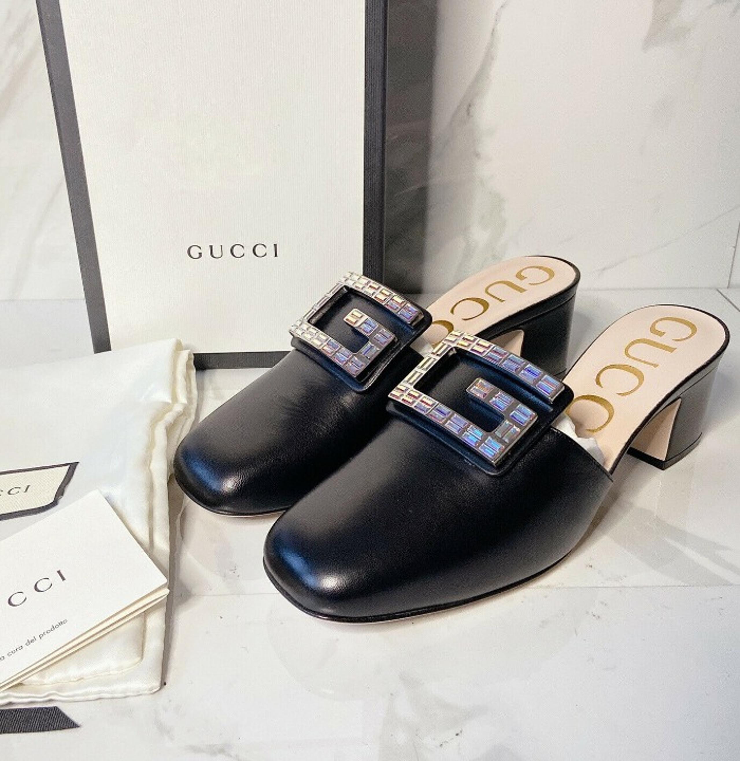 Gucci Madelyn Crystal G Heel Mule 39