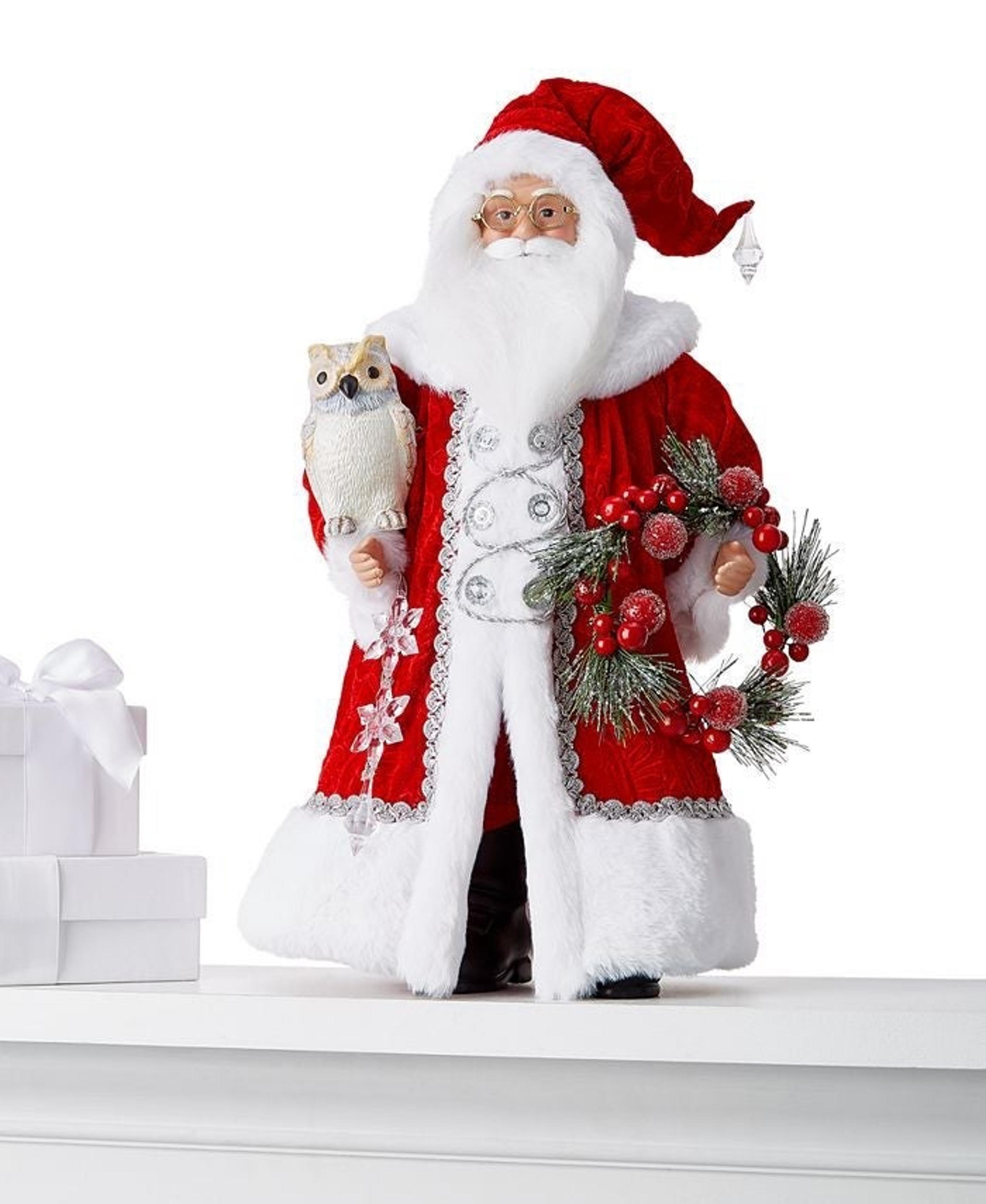 HOLIDAY LANE 18"H Fabric Standing Santa with Wreath and Owl