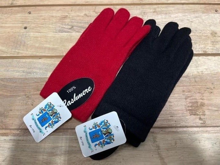 Portolano 100% Cashmere Glove Set - 2 Pairs Red & Black