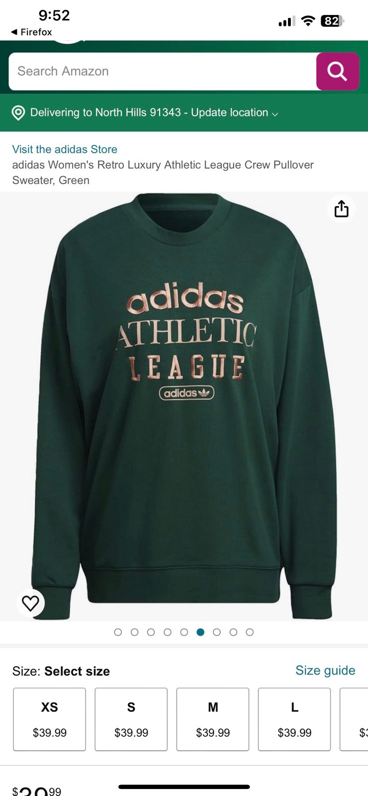 ADIDAS Women's Retro Luxury Athletic League Crew Pullover Sweater, Green sz 14