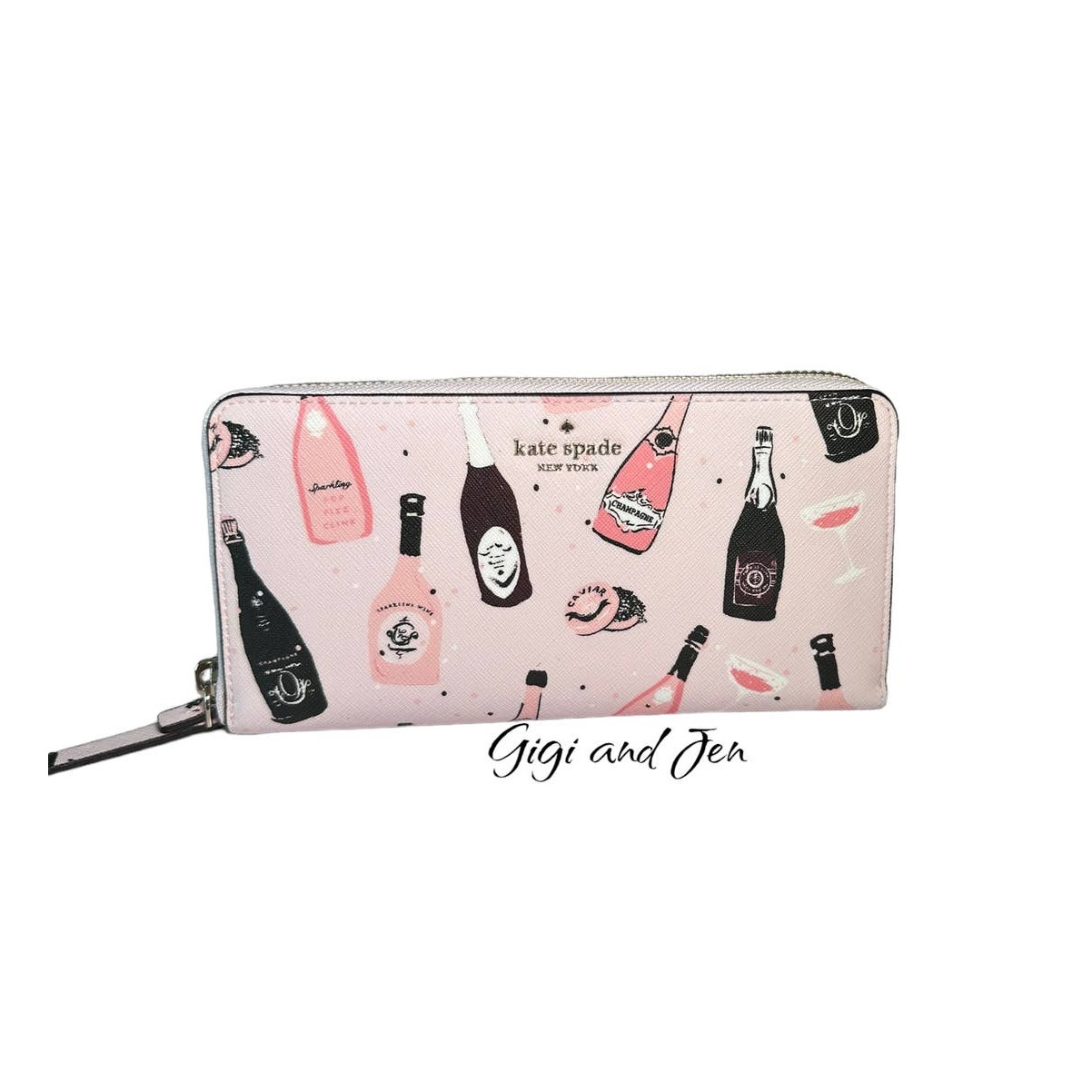 Kate Spade laurel way Neda Champagne Toss Pink Multi Zip around Wallet