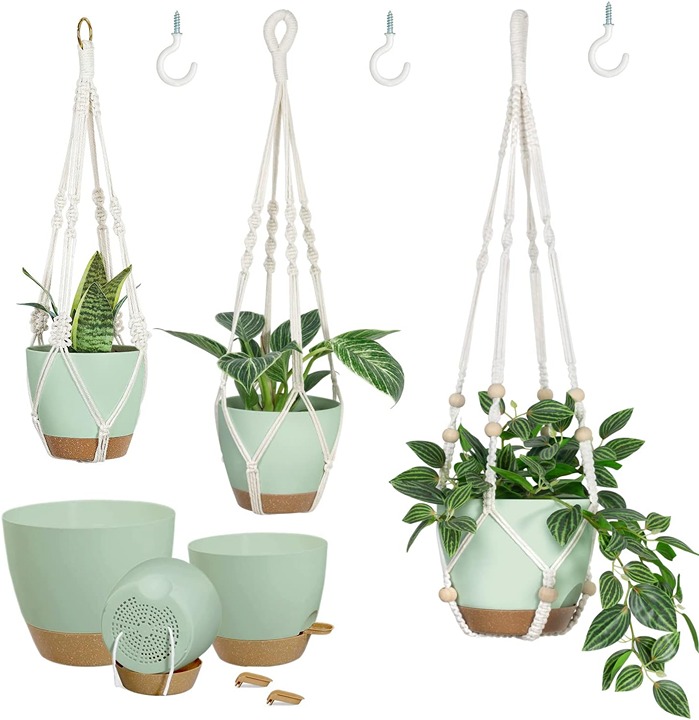 Self Watering Hanging Planters for Indoor Plants 3 Pack Macrame Plant Hangers