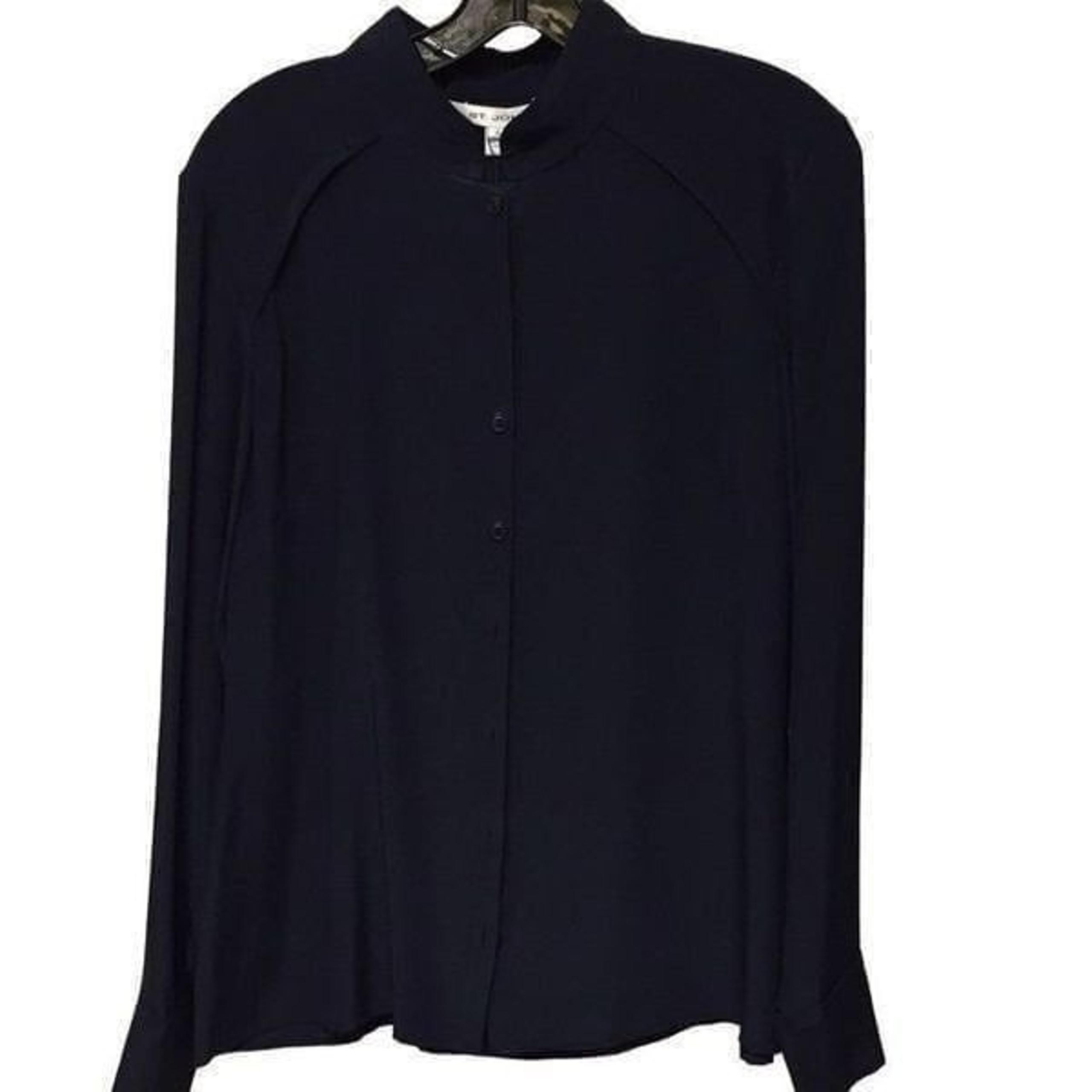 St John Womens Navy Blue Long Sleeve Top Button Down Shirt Size 10