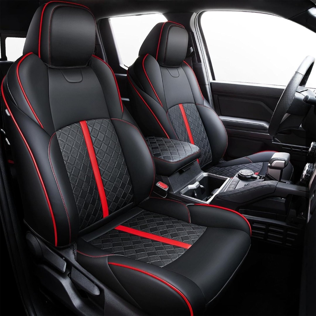 Carlimeki Custom Seat Covers For Toyota Tacoma 2024 2025 Double Cab, BLK & RED
