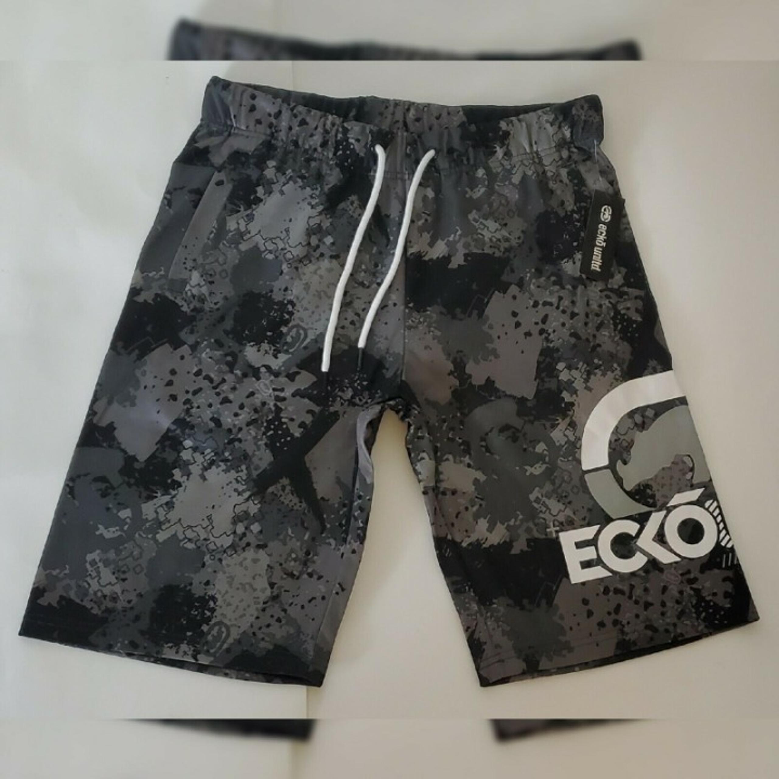 ECKO UNLTD FOUR SQUARE FLEECE SHORTS MEN'S WITH POCKETS SIZE S BLACK LOGO RHINO