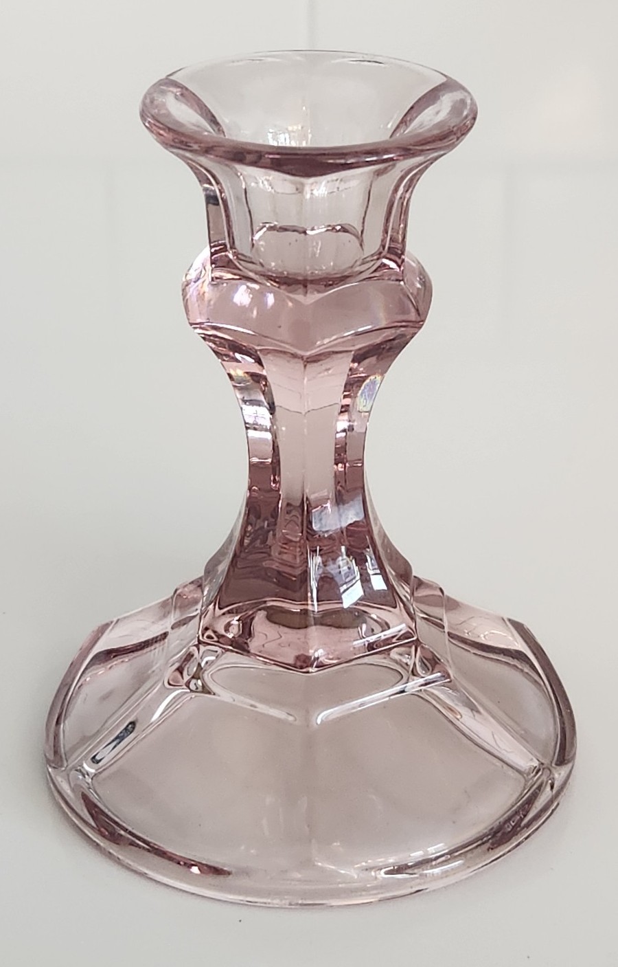 Vintage Libbey Amethyst Glass Candleholder Pair - detail