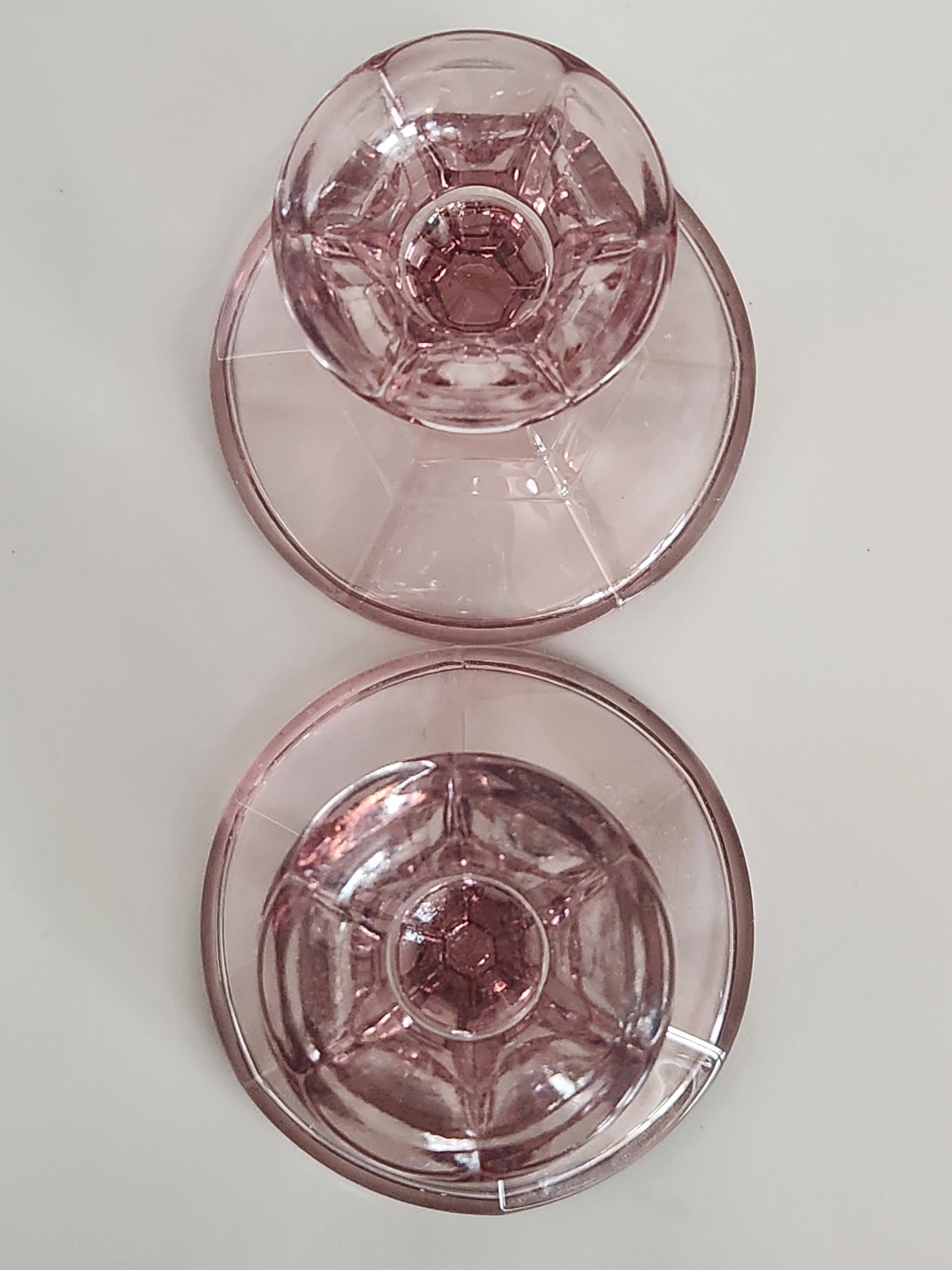 Vintage Libbey Amethyst Glass Candleholder Pair - detail