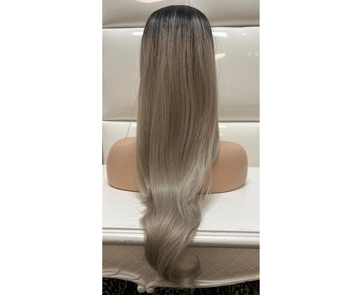 24 Drawstring Ponytail * ICY ASH BLONDE * Long Janet EMERALD Human Blend Hair