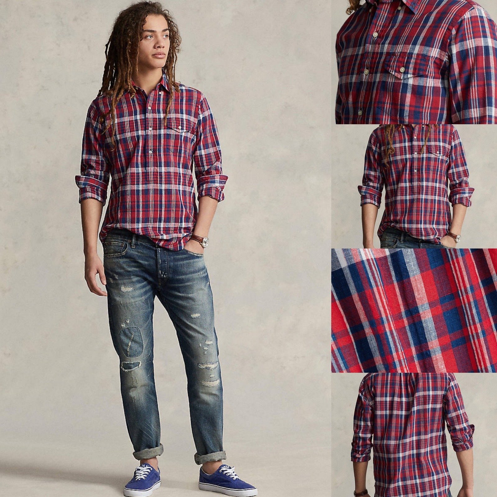 NWT Polo Ralph Lauren Pop Over Shirt Classic Fit Indigo Bleeding Madras Sz S