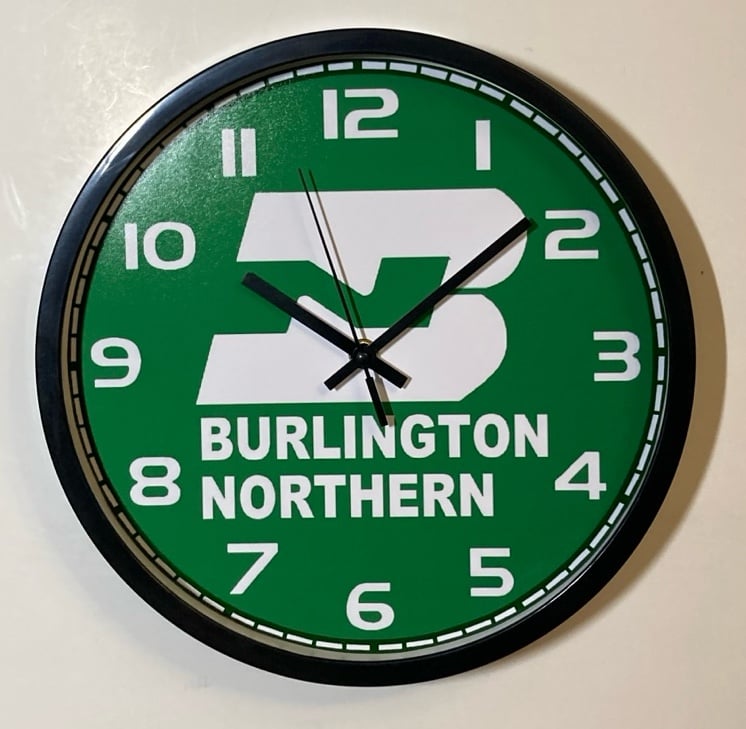 Burlington Northern Railroad logo battery operated wall clock