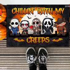 Chillin With My Creeps Doormat In This House Horror Characters Halloween Doormat