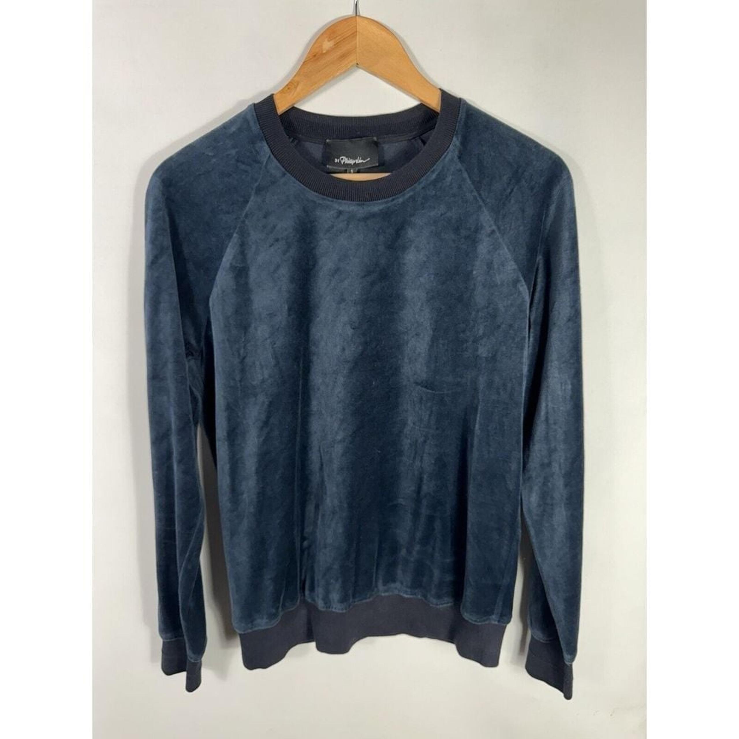 3.1 Phillip Lim Women's Small Navy Blue Velour Crew Neck Sweatshirt