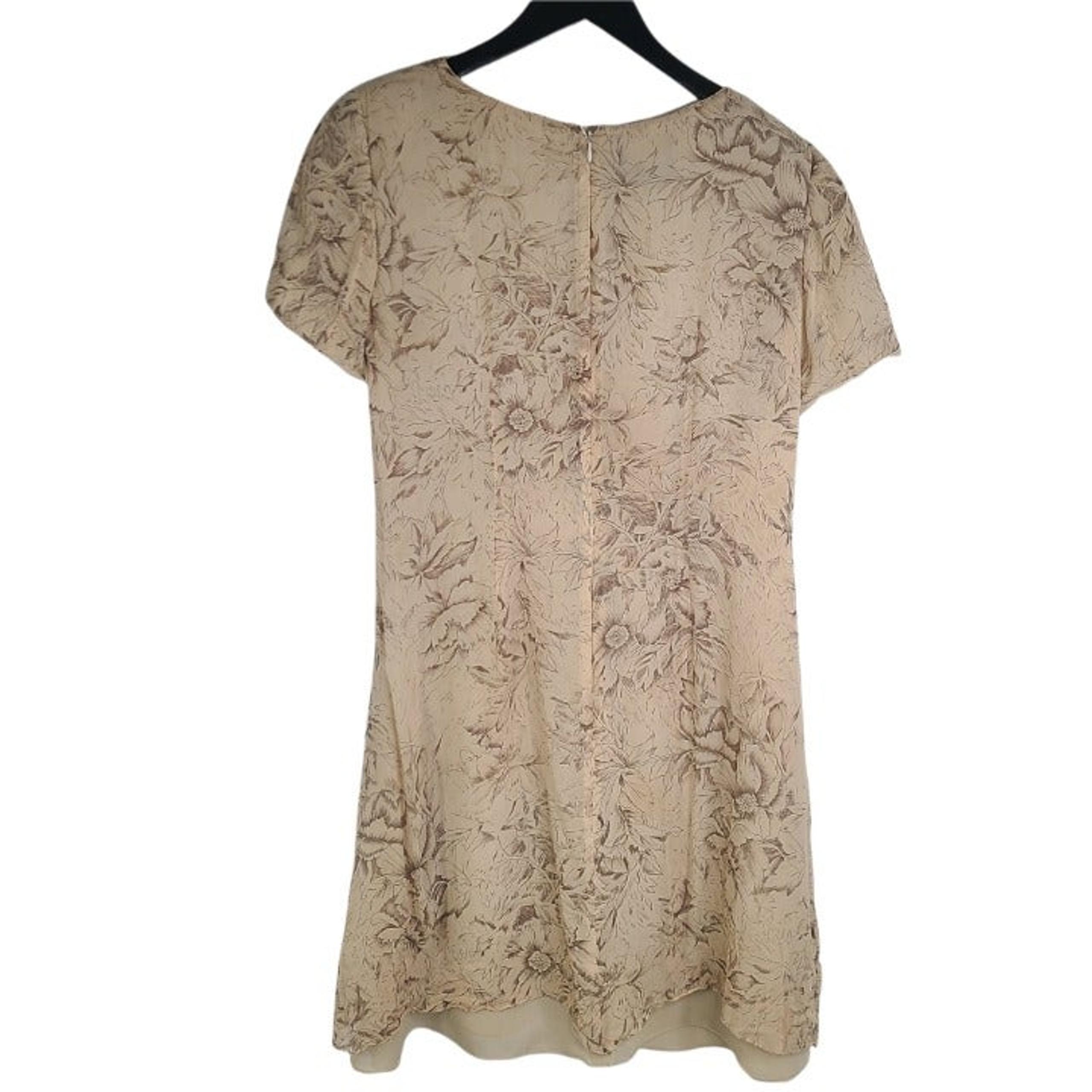 Vintage 80s Tan Brown Floral 100% Silk Shift Dress Mini Swing Dress