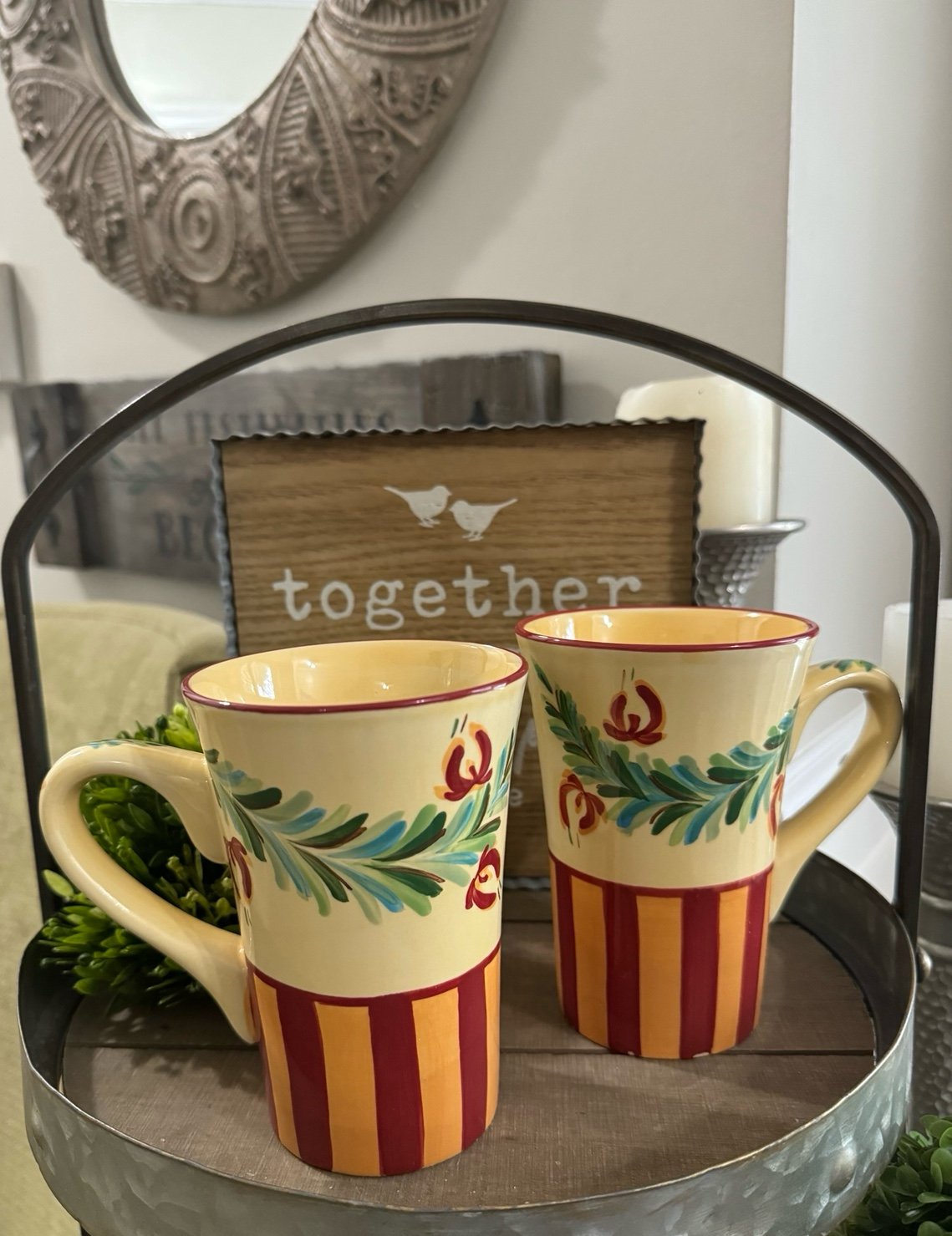 Southern Living at Home Gail Pittman Hand Painted Collection Siena Cafe Mugs (2)