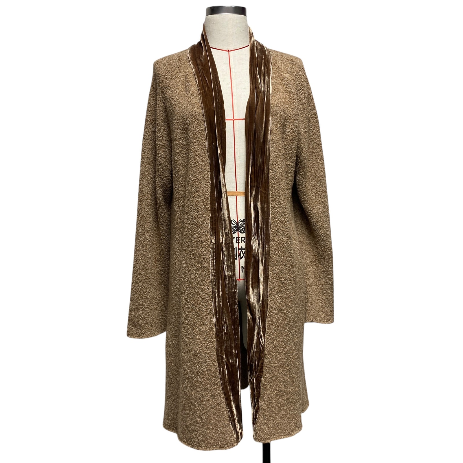 Vintage J.Jill Womens Size XL Wool Blend Velvet Trim Long Cardigan Sweater