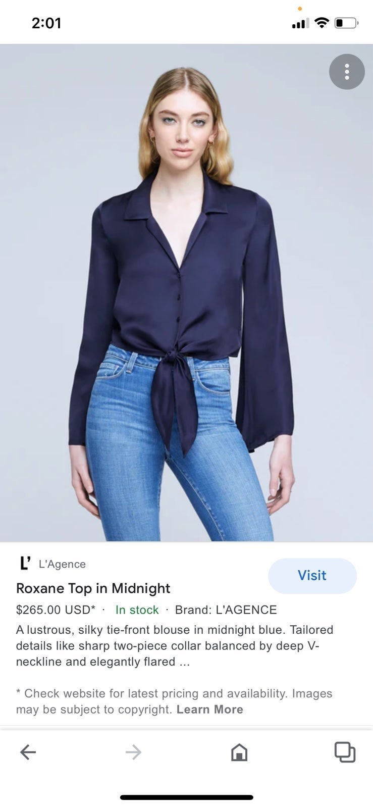 265 L’Agence annie tie front top in Midnight sz L blouse
