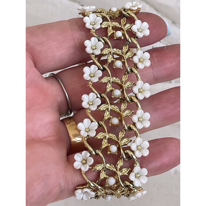 アクセサリー Coro Flower Leaf Bracelet 1960s Vintage Classic Vintage 1950-60s Coro GoldTone Rhinestone Leaf