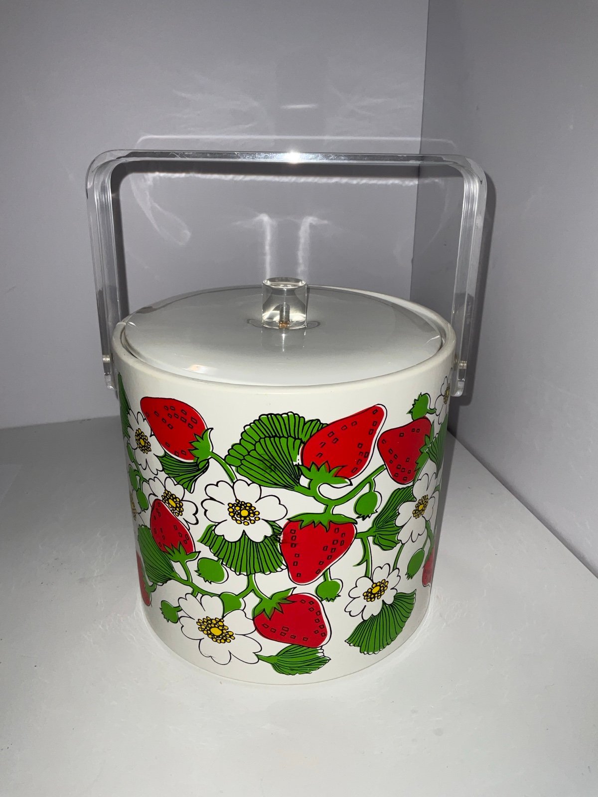 1970's Ice Bucket Vinyl Vintage Strawberry Daisy Pattern