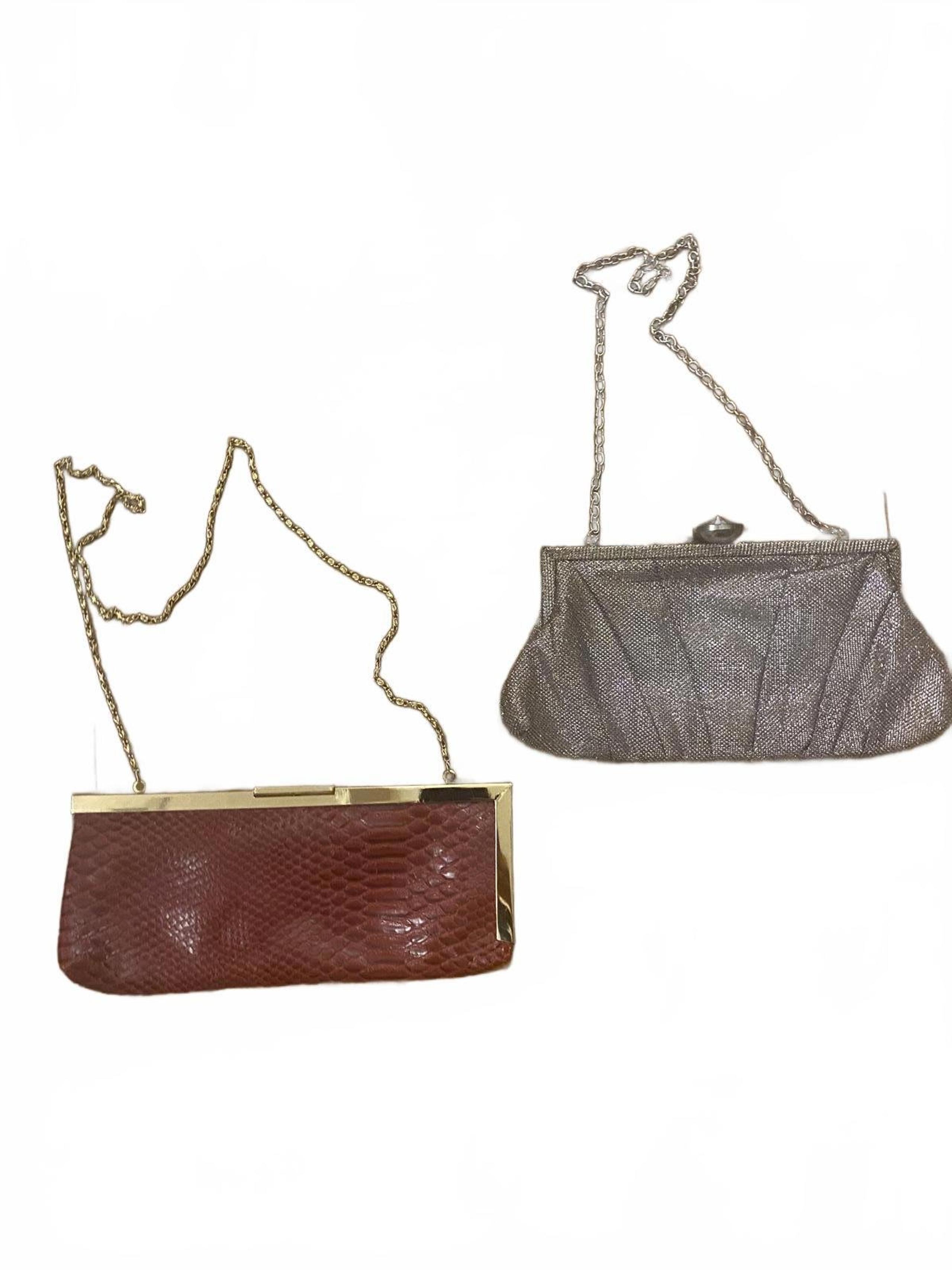 Vintage Jessica McClintock Snake Embossed &Gold  Metallic Clutch Set