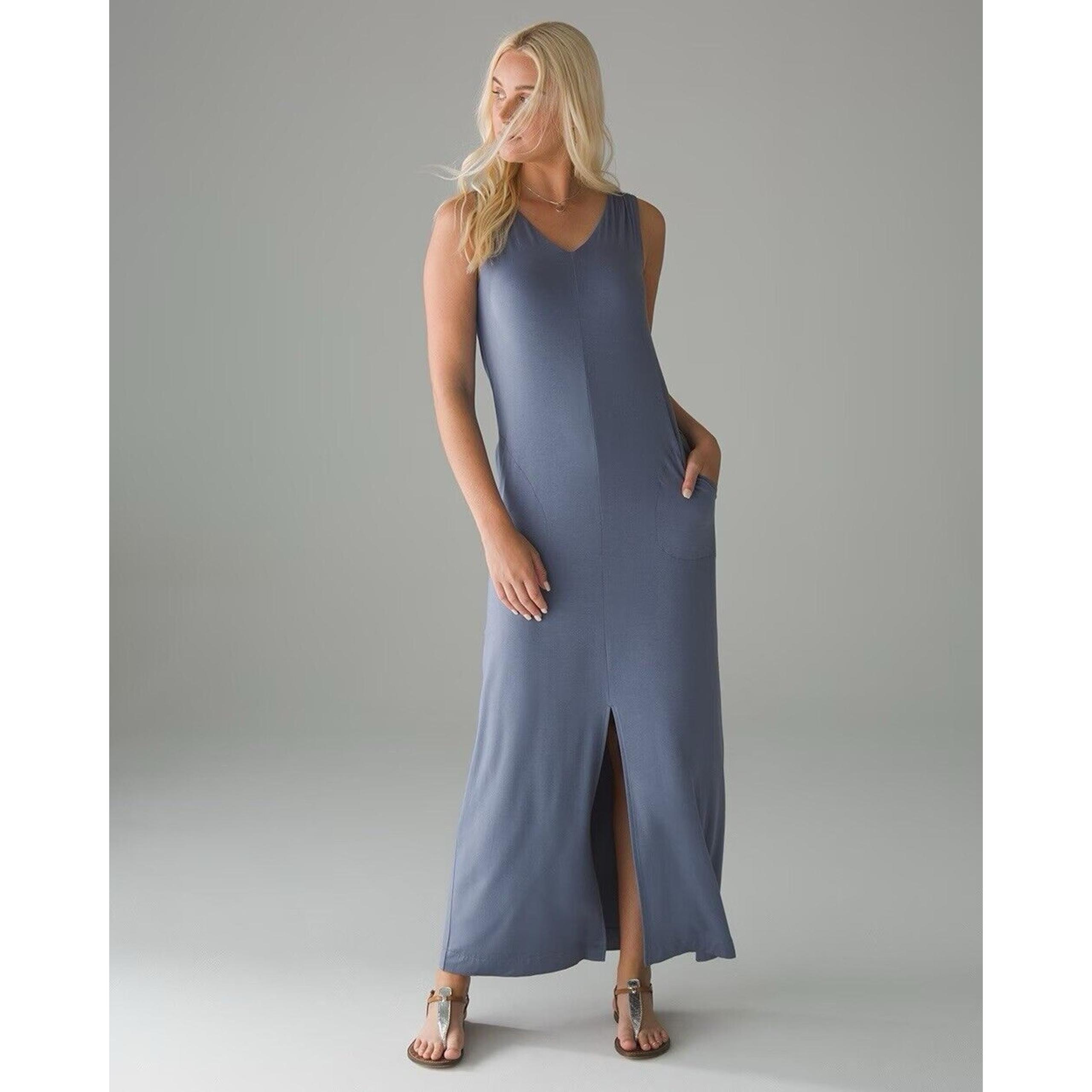 Soma Wknd Soft Jersey Maxi Tank Dress Womens Xl Built-In Bra NWT $99 Stone Blue