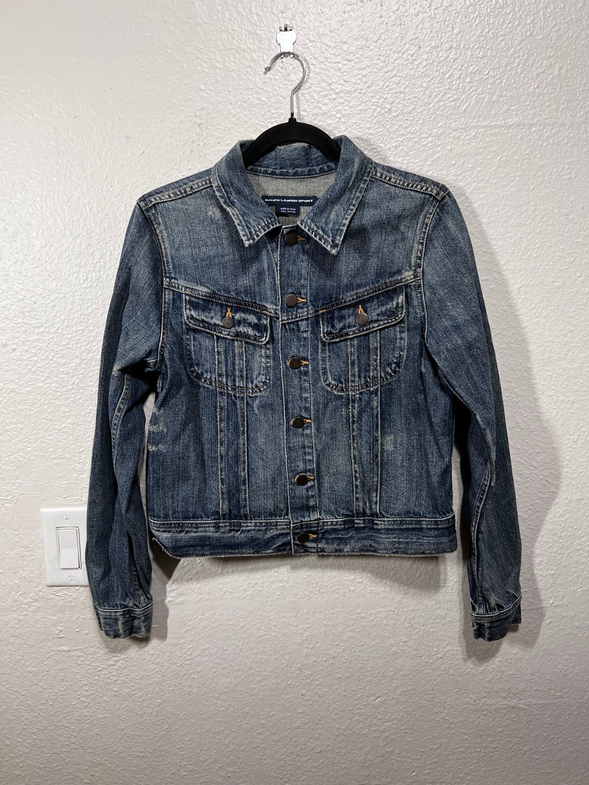 Ralph Lauren Sport Women’s Distressed Blue Denim Jacket 100% Cotton Size M