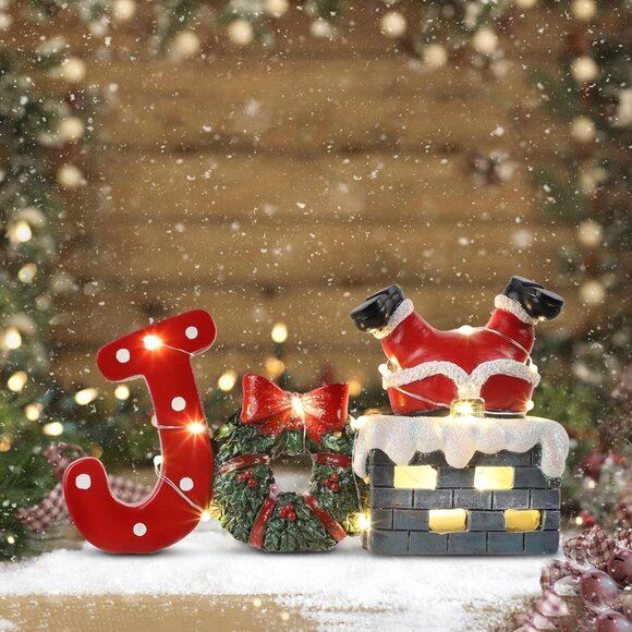 New Christmas Joy Table Decoration, LED Santa Chimney Figurine for Home Décor