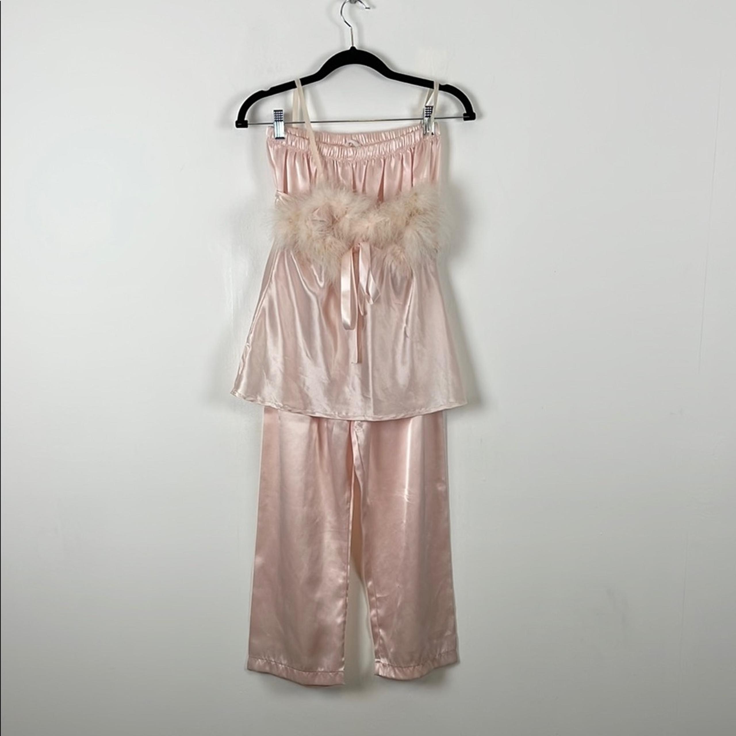 Vintage Cinema Etoile Women Sleeveless Elegant Pink Satin 2 Piece Sleepwear Set
