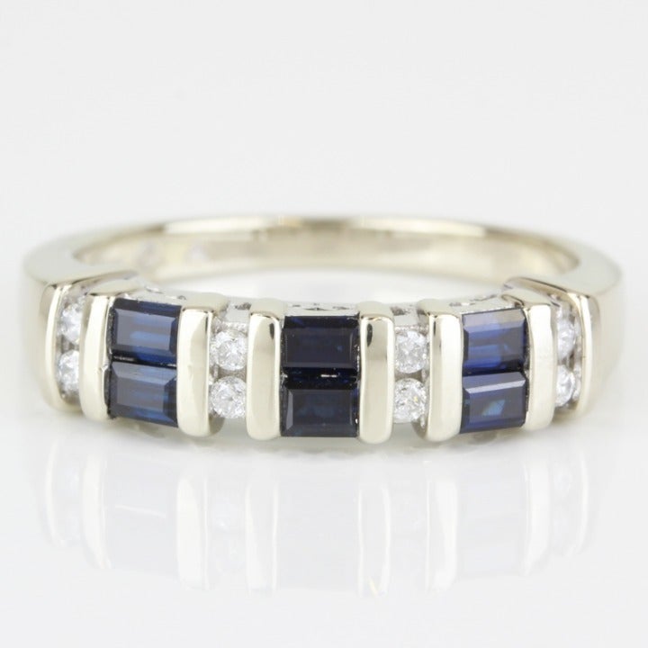 14K White Gold Sapphire Diamond & Anniversary Band Wedding Ring by Samuel Aaron