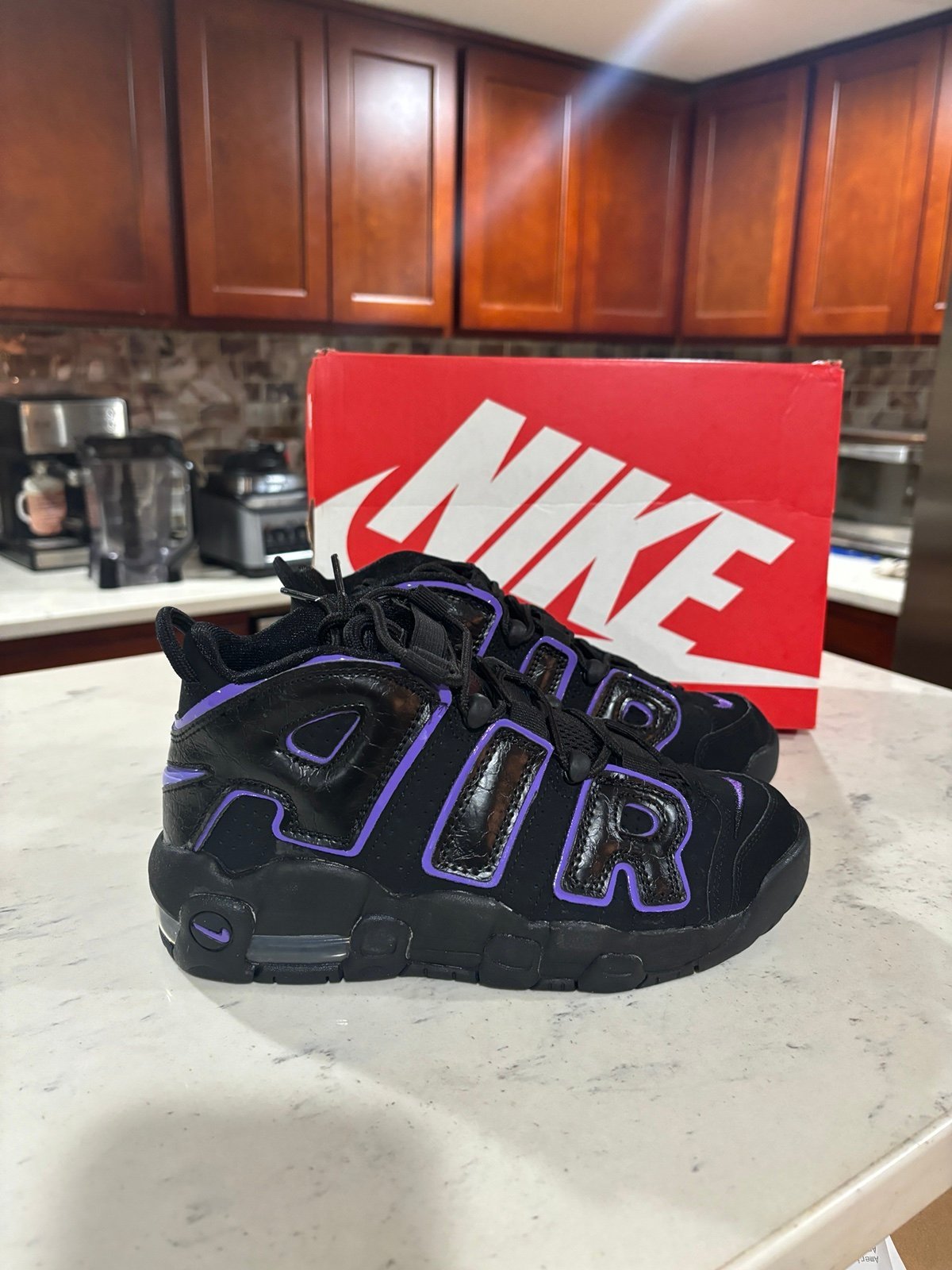 Size 5.5Y Nike Air More Uptempo Black Purple DX5954-001 Boys Girls Women GS NWB