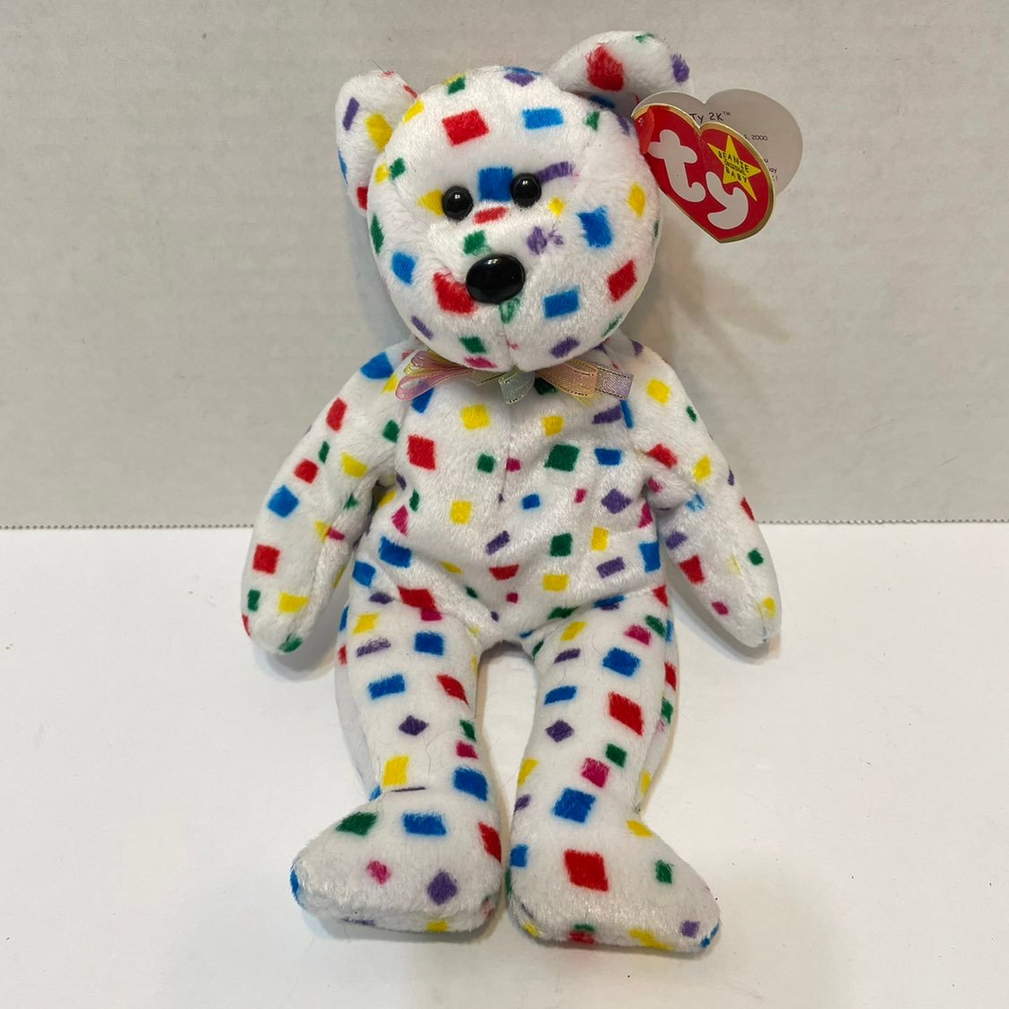 VTG TY Beanie Babies TY 2K Confetti Plush Bear with Tag Rare with Errors 8.75