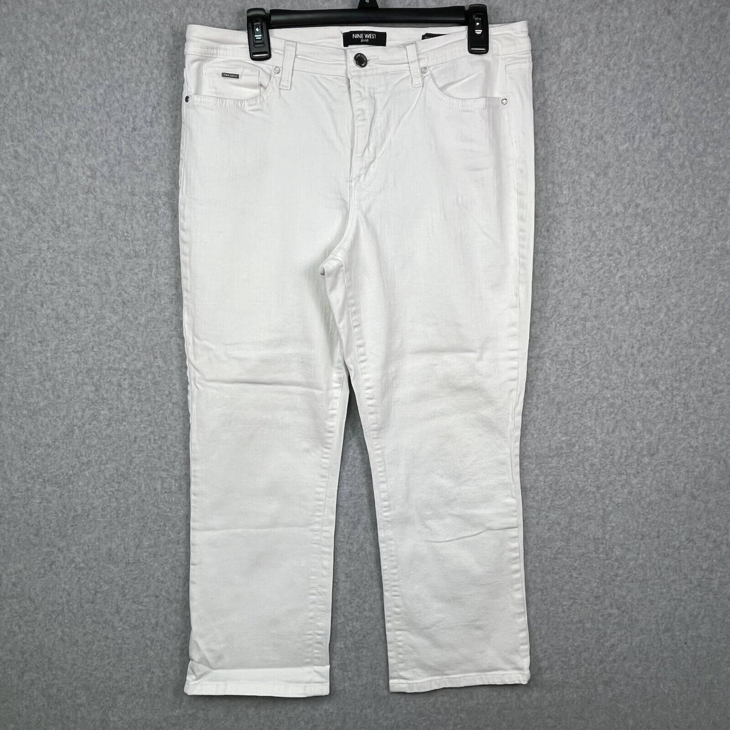 Nine West Capri Pants Women's 14 White Denim Belt Loop Taylor Cuffed 34x25