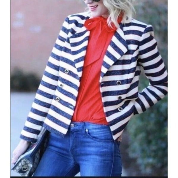 Cabi Women Cruise Nautical Striped Double Breasted Blazer Size 6