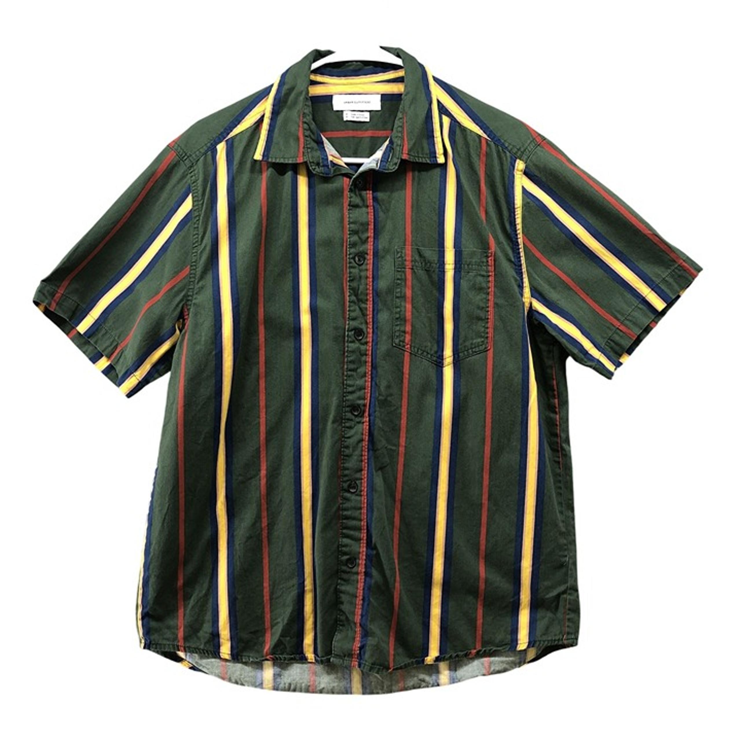 Urban Outfitters Short Sleeve Shirt Mens M Green Striped Button Up Multicolor
